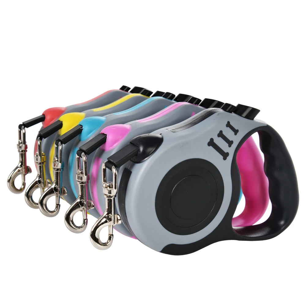 Laisse pour chien de 3 m 5 m pour petits chiens et chats, rétractable automatique, en nylon durable, pour chiot, promenade, randonnée, corde de traction