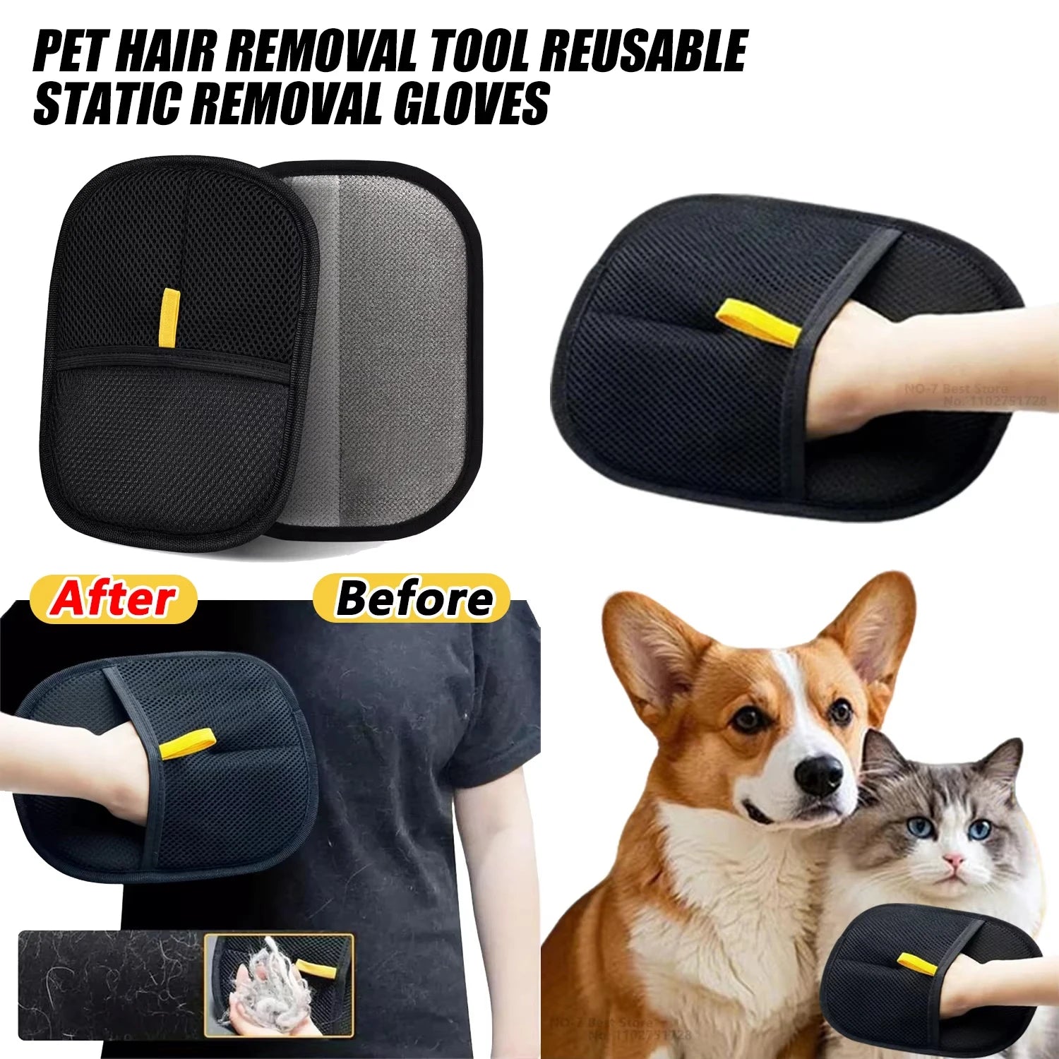Outil de retrait de poils d'animaux, gants réutilisables antistatiques, gants de toilettage double face pour animaux de compagnie, enlève les poils d'animaux des tapis