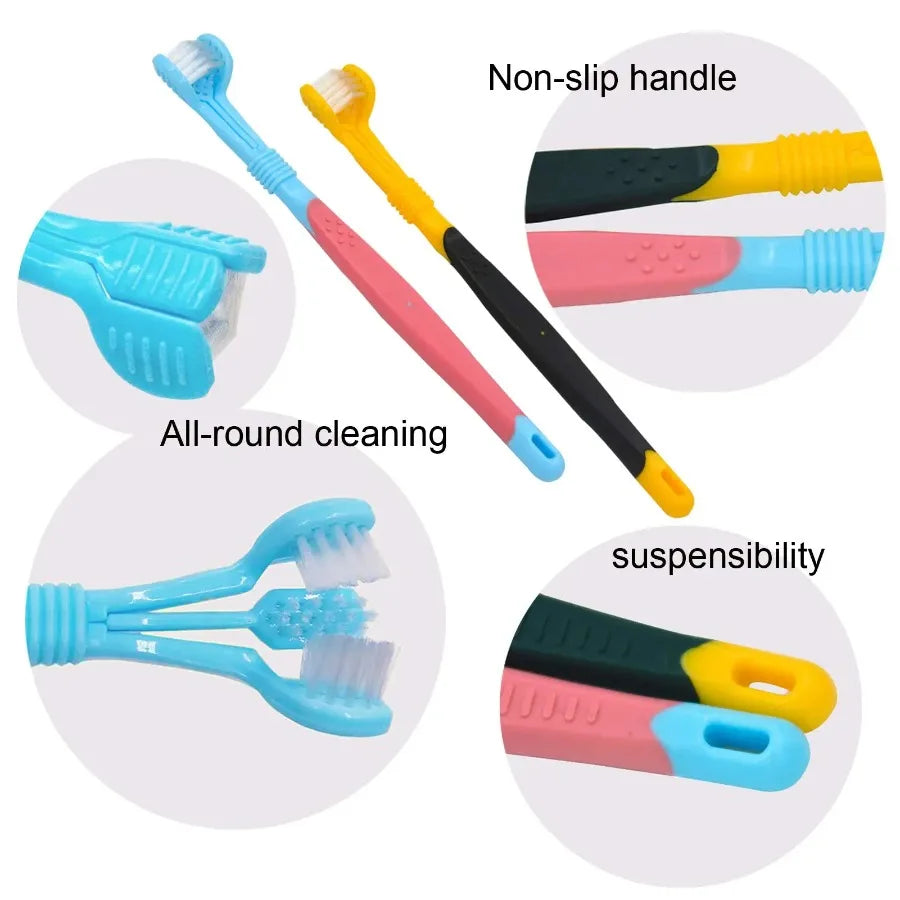 Brosse à dents 3 faces pour animaux de compagnie Brosse à dents en plastique pour chien Élimine le tartre Nettoyage buccal Soins pour animaux de compagnie Nettoyage buccal pour chat