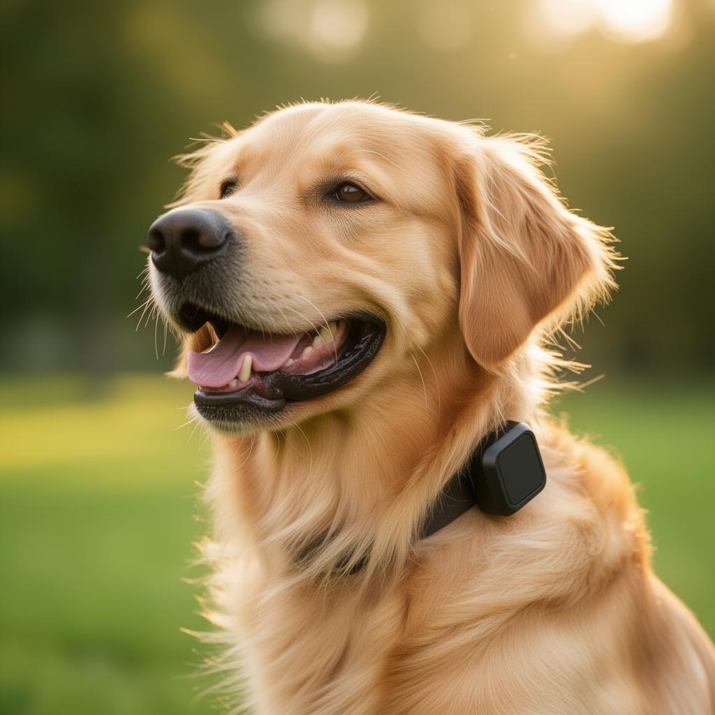 Un golden retriever portant le traceur GPS Stay Close Buddy